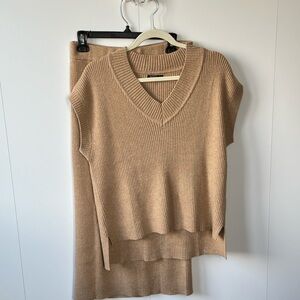 MOTF Tan Knit Sweater with Asymmetrical Hemline